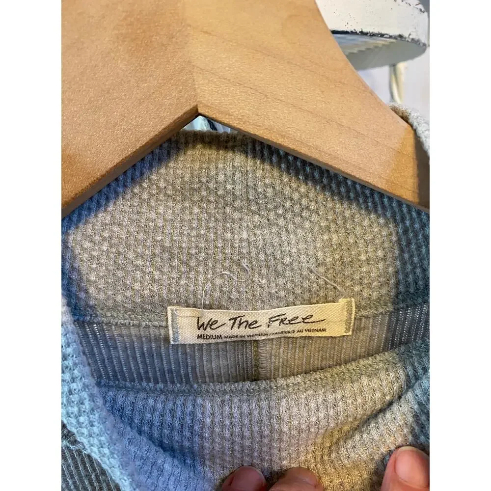 Free People Top Turtleneck Gray Longsleeve Button Cuff Detail Cotton Med - Picture 9 of 11
